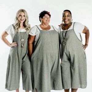 Farmhouse Frocks Maggie Wide Leg Overalls Pinstripe Linen XS